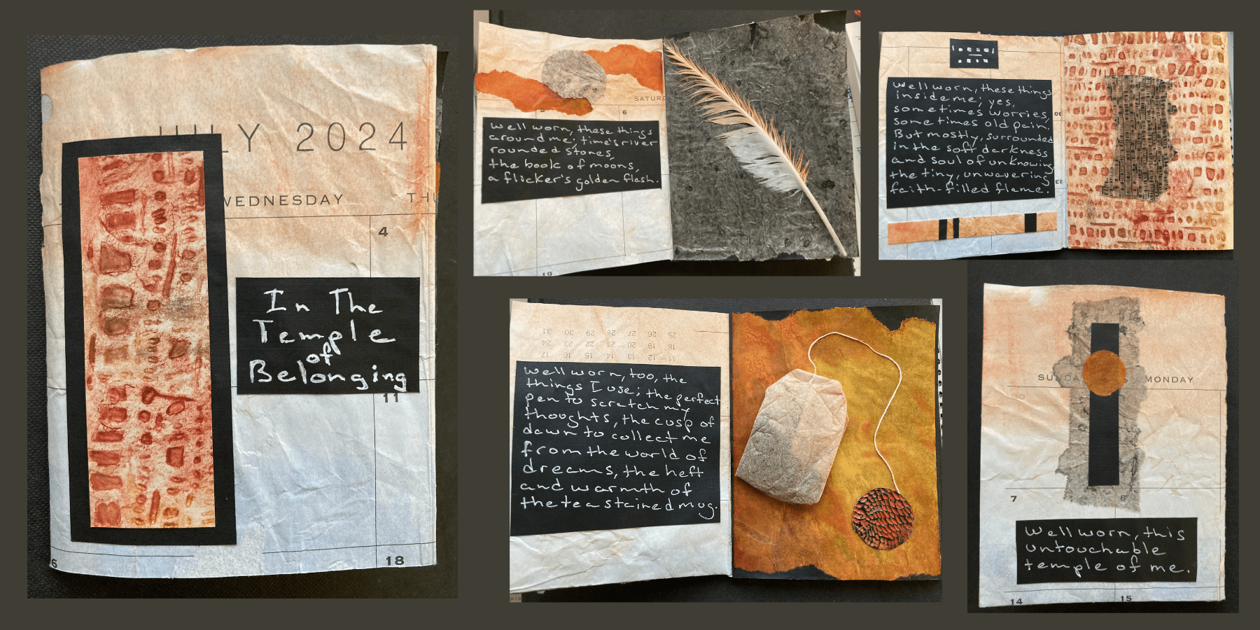 Zine Example Zoie's 8-page mini zine based on the prompt, "well worn" - an example of collage, overlays, and papering, techniques to bring the pages to life